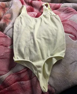 XL Colsie yellow stripe texture seamless stretch thong bodysuit thumbnail 1