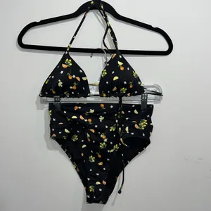 PINK bikini swimsuit size small orange lemon print high waist string top thumbnail 2