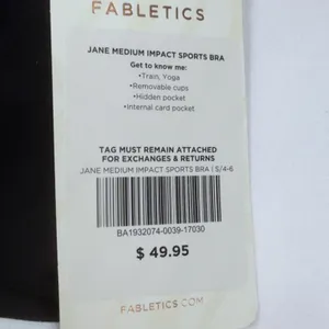 Fabletics Jane Medium Impmact Sports Bra Black White SMALL NWT Hidden Pocket thumbnail 5