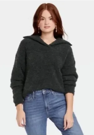 Universal Thread Dark Charcoal Gray Split Neck Lounge Pullover Sweater XXL thumbnail 1