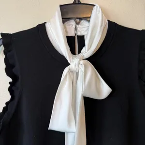 Cinq à Sept L Black White Tie Neck Sleeveless Knit Top Ruffle Luxury office core thumbnail 2