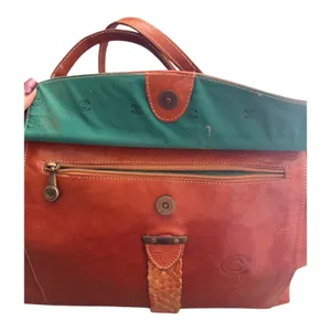 Vintage Brown Leather Frame Satchel Doctor Bag Braided Work Tote Shoulder Bag thumbnail 3