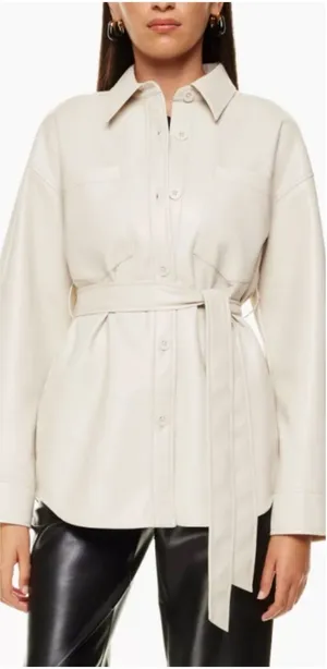 Aritzia Babaton Ava Jacket Vegan Leather Matte Pearl Belted Coat Size XS thumbnail 1