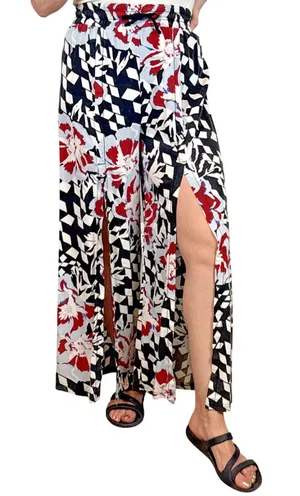 Free People Movement Abs Tracker Floral Print Split Leg Pants Size XS Black Red‎ thumbnail 1