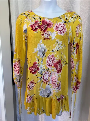 JAASE Yellow Floral Long-Sleeve Ruffle-Hem Dress thumbnail 1