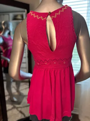 Free People Embroidered Beaded Tunic Top Pink Boho Sleeveless Size Small thumbnail 5