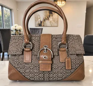 Coach Signature Mini Boston Shoulder Bag Leather Black Authentic Rare thumbnail 1
