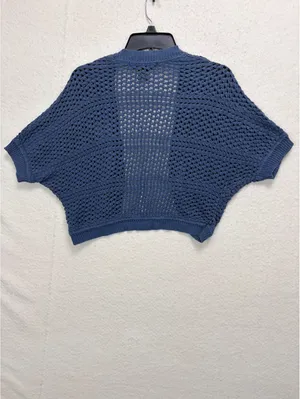 89th & Madison Size S Blue Open Knit Cropped Shrug Cardigan Sweater thumbnail 3
