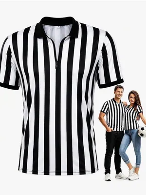 Women’s Black & White Striped Referee Polo Shirt size small thumbnail 2