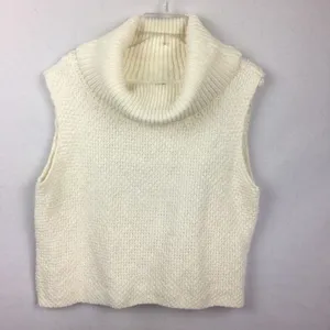 Bebe Ivory Sleeveless Knit Turtleneck Split Open Back Sweater L thumbnail 6