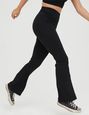 OFFLINE by Aerie Black OG Cotton High Rise Flare Leggings Small thumbnail 1