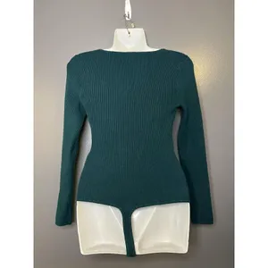 Abercrombie & Fitch Bodysuit Sweater Womens Medium Green Ribbed Long Sleeve thumbnail 5