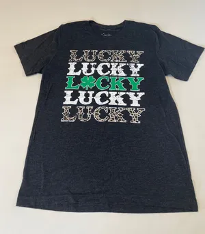 Texas True Threads Lucky Graphic Tee Size M Charcoal Gray Made in USA thumbnail 1