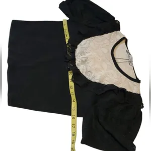 Zara Black Ecru Lace Trim Pointelle Knit Sweater Short Sleeves Size:M NWOT thumbnail 5