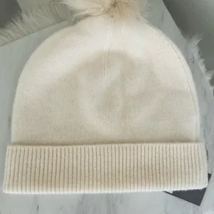 Nordstrom Faux Fur Cashmere Pompom Beanie, 100%Cashmere, Ivory Cream, NWT thumbnail 7