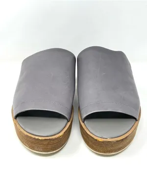 Vince Saskia Truffle Gray Leather Stacked Wood Platform Slide Sandals EU 40 US 9 thumbnail 2