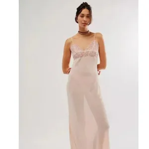 New Free People Midnight Magic Maxi Slip Dress Pink Beaded Lace Trim thumbnail 5