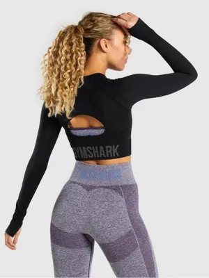 Gymshark Black Flex Sports Long Sleeve Crop Top Athletic Fitness Women’s Size M thumbnail 2