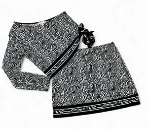 Michael Kors Zebra Print 2 Piece Skirt Set Womens L‎ Black White Side Tie Co-ord thumbnail 1