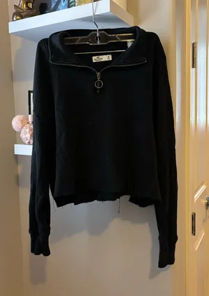 Hollister Quarter-Zip Cropped Sweater Waffle Knit thumbnail 1
