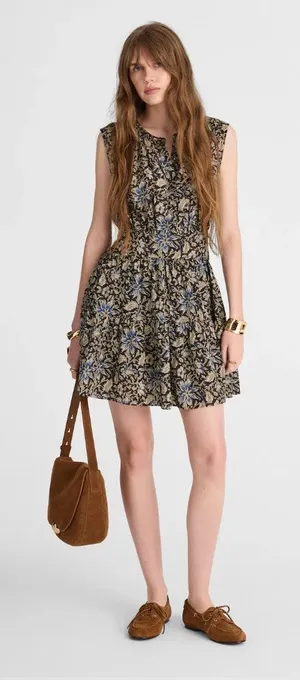 Madewell | NWT Gathered Button-Front Mini Dress Floral Carob | Sz M thumbnail 1