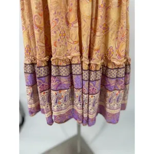 R Vivimos Halter V Neck Mini‎ Ruffle Dress Sz Medium Yellow Floral Boho Festival thumbnail 3