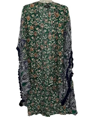 Green Floral Kimono with Paisley Accents thumbnail 1