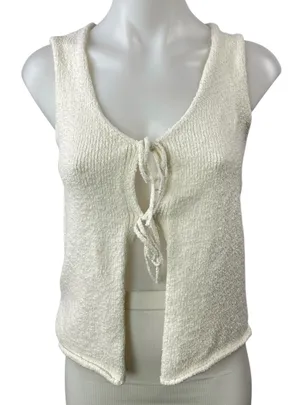 Abercrombie & Fitch White Knit Tie Front Sleeveless Crop Sweater Tank Top Sz XS thumbnail 1
