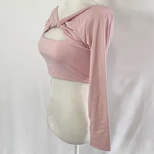 New SER.O.YA Ellis Twisted Cutout Front Long Sleeve Crop Top Pink Size Large thumbnail 7