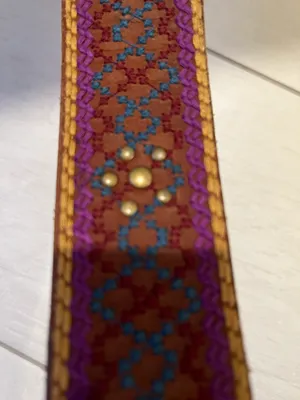 Lucky Brand Embroidered Leather Belt Brown Large Embellished Multicolor Boho thumbnail 5