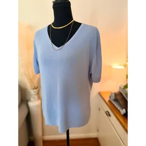 Kaydee Periwinkle light Blue V-Neck Knit Medium Soft Rayon Blend Short Sleeve thumbnail 2