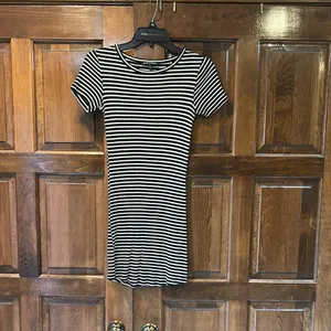 Brandy‎ Melville Black White Striped Ribbed Knit Short Sleeve T-Shirt Dress OS thumbnail 2