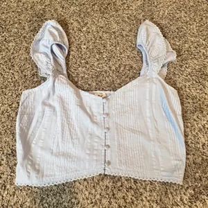 Aerie Light Blue Ruffle Strap Button Front Smocked Back Cotton Crop Top XL NEW‎ thumbnail 1