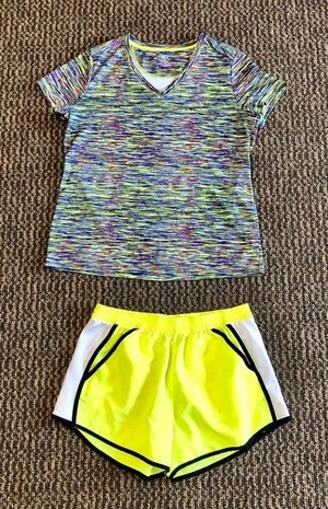 Zone Pro Colorful Top and Bright Yellow Shorts Womens L Used 2 Pieces thumbnail 1