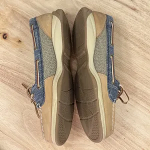Sperry Top Sider Laguna Leather Canvas Slip On Loafer Boat Shoes‎ Tan Blue 8 thumbnail 5
