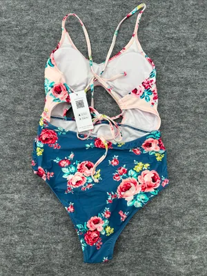 Cupshe Women’s Floral One-Piece Swimsuit - Pink & Blue Size Large thumbnail 4