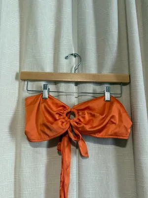 OW Satin Knot Halter Crop Top in Orange thumbnail 3