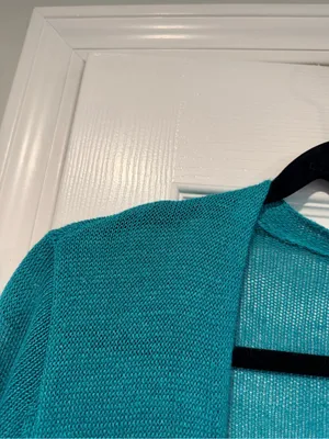 J. Jill Size M Turquoise Linen Blend Lightweight Open Front Duster Cardigan thumbnail 3