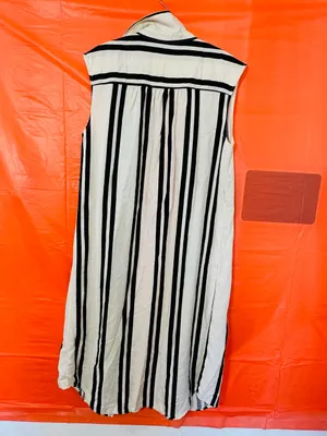 H&M Black & Cream Sleeveless Button-Front Striped Maxi Dress thumbnail 7