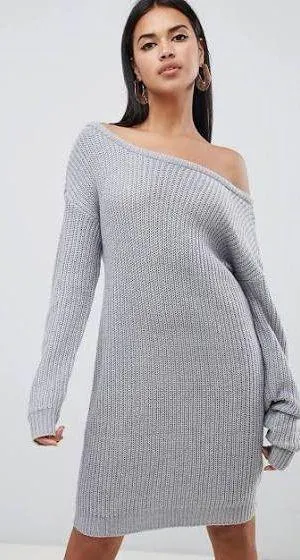 Missguided Off Shoulder Knitted Sweater Dress thumbnail 1