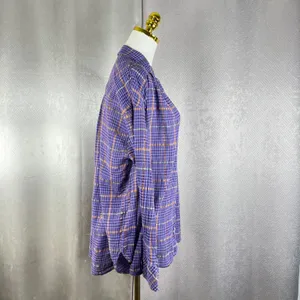 Free People Purple Plaid Metallic Button Down Shirt Womens Small Oversized Top thumbnail 4