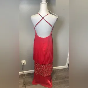 Free People x Fame Women's Kayla Maxi Gown Red Pleated Sunflowers Size 6‎ thumbnail 4