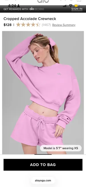 Alo Cropped Accolade Crewneck Candy Heart Pink Medium thumbnail 6