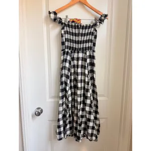 Reformation Hattie Off Shoulder Linen Midi Dress US 0 Gingham Europe Vacation‎ thumbnail 5