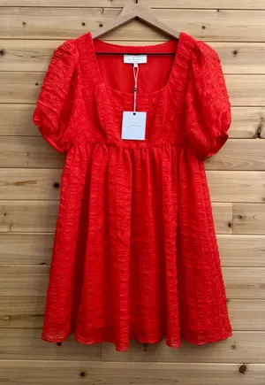 NWT L’Acadamie Revolve XS The Rene Mini Dress Poppy Red Puff Sleeve Christmas thumbnail 1