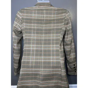 Marled Blazer Womens S Beige Plaid Double Breasted Lined Notch Lapel Jacket thumbnail 6