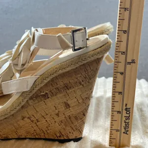 JustFab 826 | NIB White Floral Cork Espadrille Wedge Sandals White Size 9 Wedding Bridal thumbnail 4