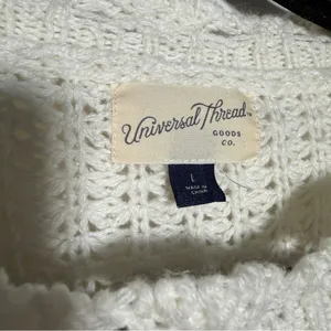 Universal Threads Ivory Crocheted S/S Sweater Colorblock Granny Square Sleeves L thumbnail 2