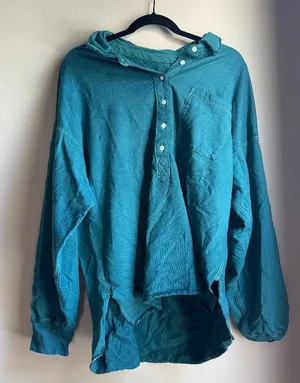 Aerie Take It Easy Popover Polo Sweatshirt - Teal thumbnail 1