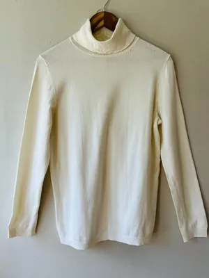 Talbots‎ Sz M Pullover Cream Long Sleeve Knit Turtleneck Blouse Top thumbnail 1